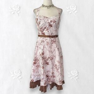 City Triangles Early 2000s Blush Pink Brown Floral Fairy Boho Tulle Midi Dress M